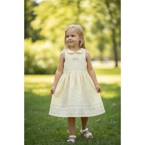 Vintage Gymboree Rainbow Tag Floral Linen Dress Girls XXL 6-7 Yellow Cottagecore